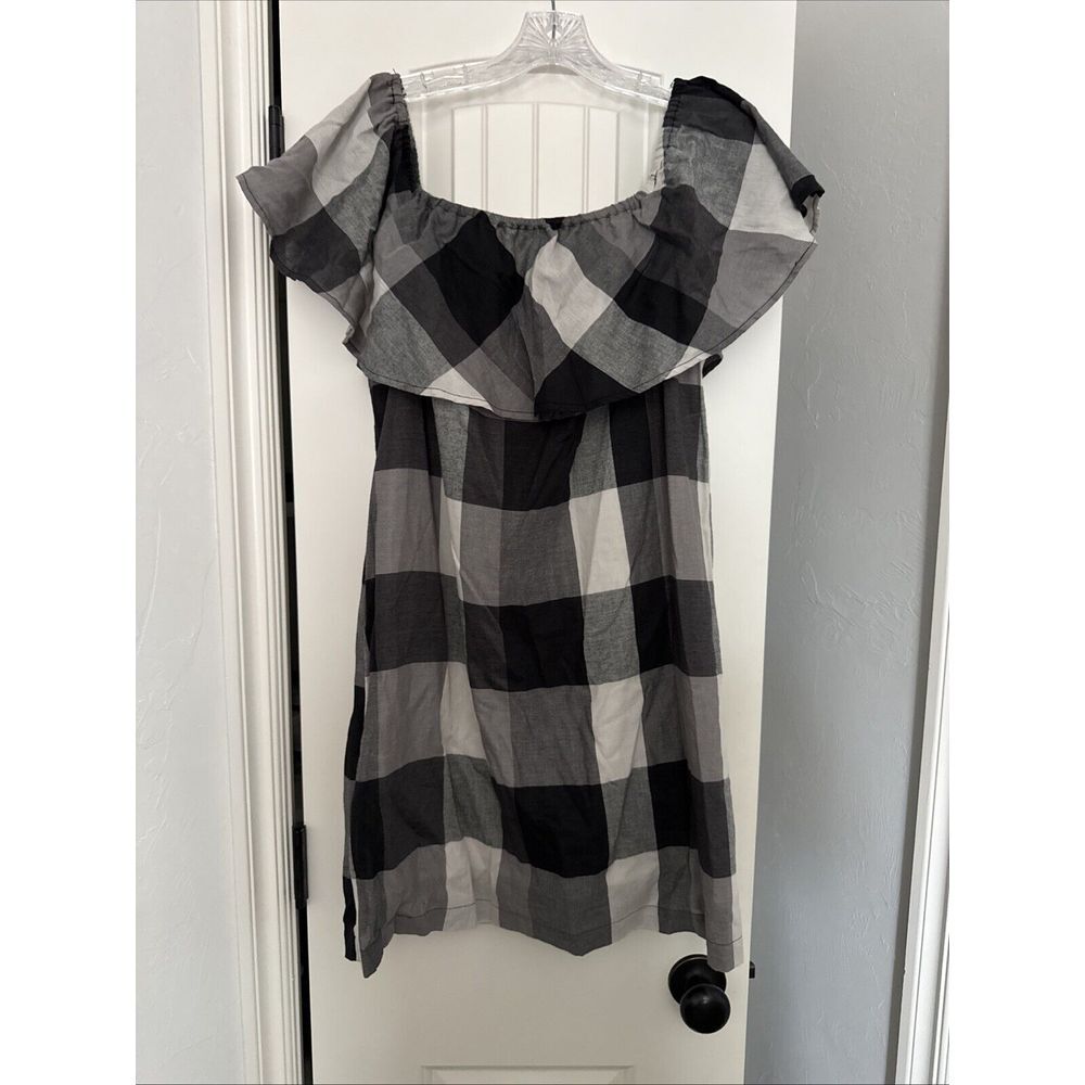 Who What Wear Off the‎ Shoulder Short Dress Womens Medium Buffalo Plaid Lined